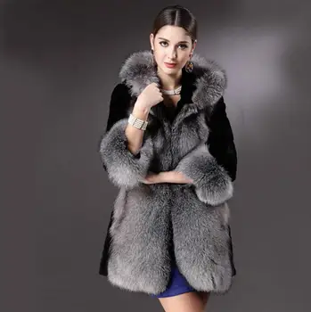 Ženy, Zimné Kapucňou Falošné kožuchy Plus Veľkosť 3XL fashion Umelé Black Faux Fox Kožušinový Kabát S Kapucňou Veľká Veľkosť s1450