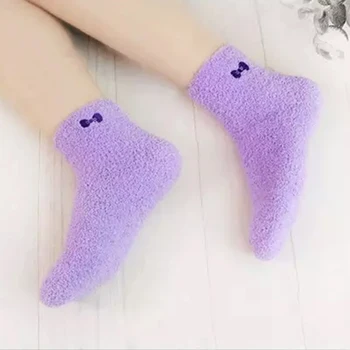 Ženy, Zimné Ženy Dámy Mäkké Teplé Načechraný Posteľ Ponožky Zahusťovanie Velvet Luk Tepelnej Sokken Roztomilé Ponožky