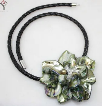 Ženy Šperky prírodné perly krištáľovo jasné zelené jeden kvet prívesok shell matka perlový náhrdelník čierne kožené 18