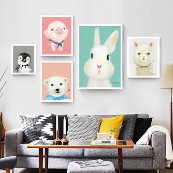 žiadny rám pastoračnej cartoon rozkošný pet zvierat plátno potlače olejomaľba tlačené na plátno domov wall art decoration obrázok