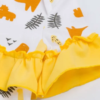 Žltá Roztomilý Zvierat Strany Dieťa Dievča Oblečenie Ruched Krátky Rukáv Ropa De Bebes Body Pre Detské Oblečenie Čelenka 2 ks Súpravy