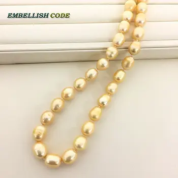 žltá zlatá farba Klasické tradičné perly Choker náhrdelník ryža predlžujú tvar real sladkovodné perly pre ženy každý oblečenie