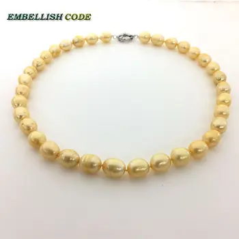 žltá zlatá farba Klasické tradičné perly Choker náhrdelník ryža predlžujú tvar real sladkovodné perly pre ženy každý oblečenie