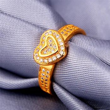 Žltá Zlatá Farba Srdce Krúžok Romantický Darček Módne Svadobné Šperky AAA+ Cubic Zirconia Zásnubný Prsteň Pre Ženy R1167