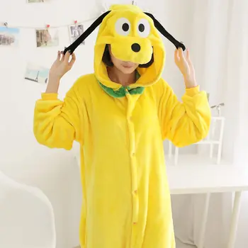 Žltý Pes Pajama Nastaviť Ženy Muži Unisex Dospelých Zvierat Pijama Flanelové Onesie Cosplay Sleepwear Hoodie Dovolenku Halloween Kostým